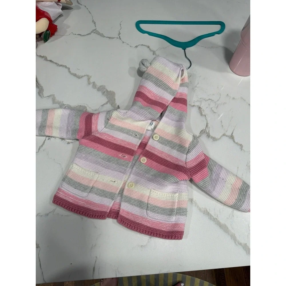 Baby Gap Girls‎ 3-6 Month Pink Striped Sweater Jacket